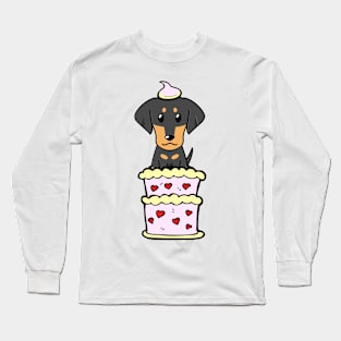 Dachshund dog Jumping out of a cake Long Sleeve T-Shirt